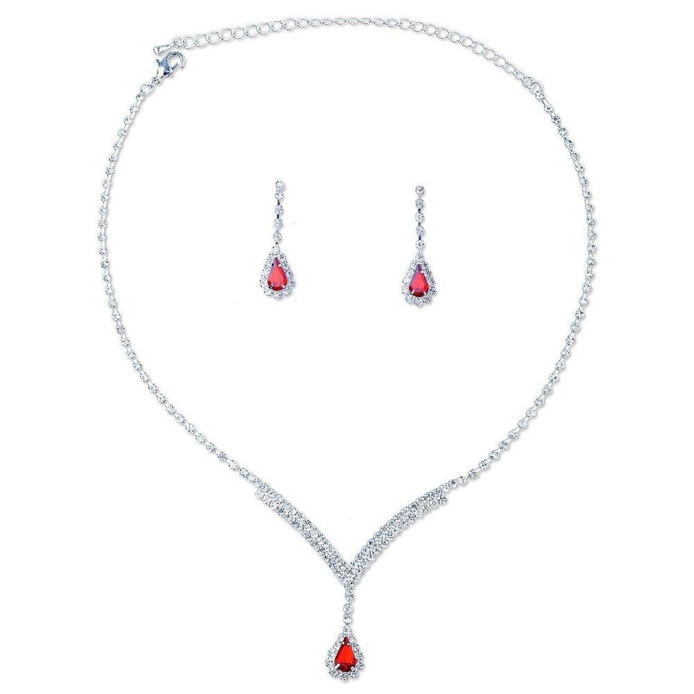 Diacly Y Shape Rhinestone Necklace Set Women OS Silver Clear Bridal Glam NEW - Picture 4 of 8